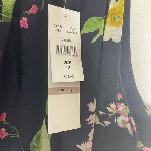 R & K Navy Blue Floral Fit & Flare Maxi w/Keyhole Front, Hidden Zipper & Tie, 12 - Picture 5 of 16